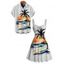 Vacation Couple Outfit Shadow Stripe Coconut Tree Wave Print Dress and Shirt Set - Blanc S | US 4