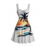 Vacation Couple Outfit Shadow Stripe Coconut Tree Wave Print Dress and Shirt Set - Blanc S | US 4