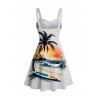 Vacation Couple Outfit Shadow Stripe Coconut Tree Wave Print Dress and Shirt Set - Blanc S | US 4