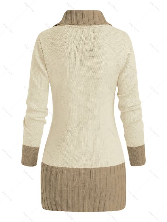 Winter Outfit Contrast Color Mock Horn Button Sweater Fleece-Lined Leggings and Boots Set - Bronze S | US 4