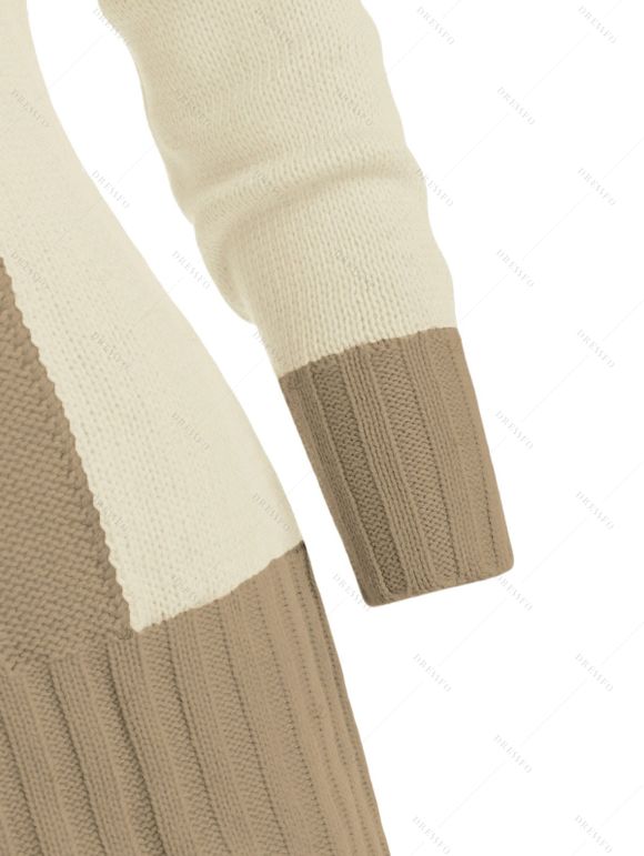 Winter Outfit Contrast Color Mock Horn Button Sweater Fleece-Lined Leggings and Boots Set - Bronze S | US 4