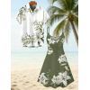 Vacation Couple Outfit Lily Floral Leaf Print Spaghetti Strap Dress and Shirt Set - Vert Armée S | US 4