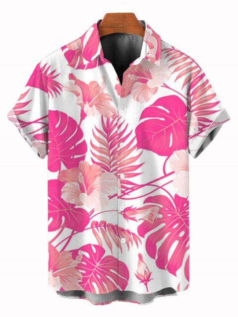 Chemise de vacances pour homme, imprimé floral et feuilles, à boutons