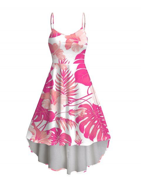 Robe de vacances imprimée de fleurs et de feuilles, robe midi asymétrique