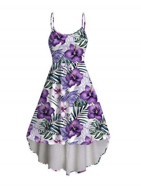 Robe de vacances à imprimé floral et feuilles, asymétrique