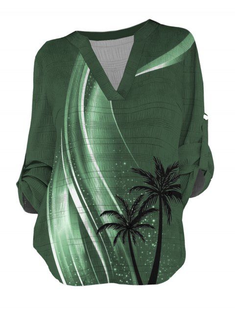 Chemise de vacances à imprimé cocotier et manches retroussables.