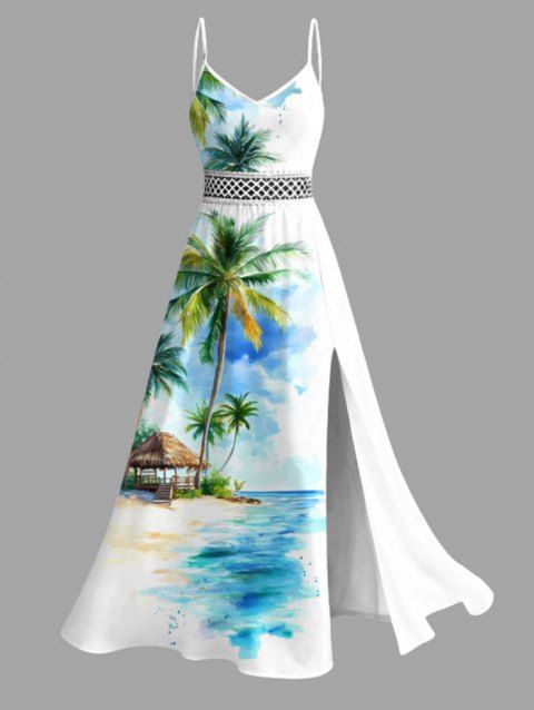 Robe de vacances à imprimé cocotier et fente