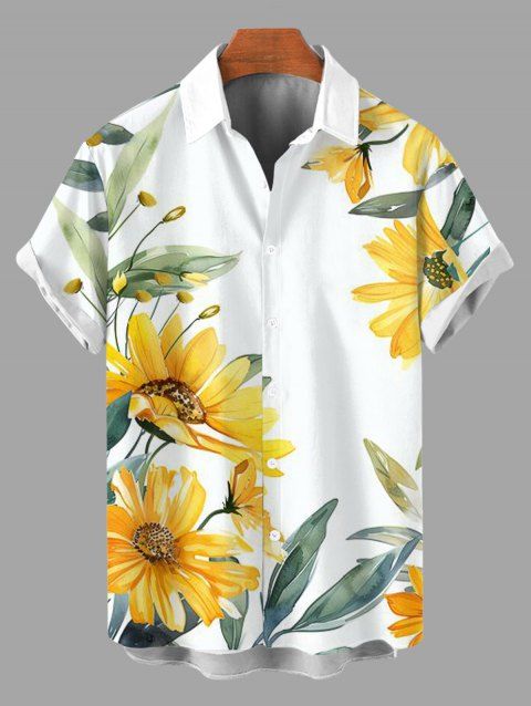 Chemise de vacances pour homme, imprimé feuilles de tournesol, boutonnée