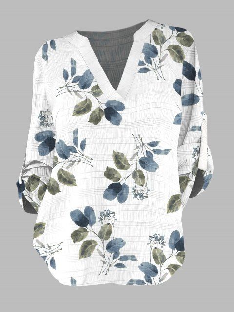 Chemise de vacances à manches retroussables et imprimé feuilles