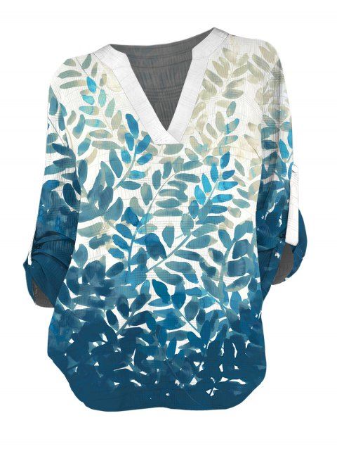 Chemise de vacances à manches retroussables et imprimé feuilles intégral