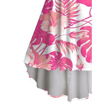 Vacation Dress Flower Leaf Print High Low Midi Dress