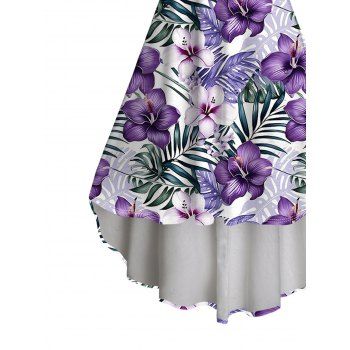 Vacation Dress Allover Floral Leaf Print High Low Dress