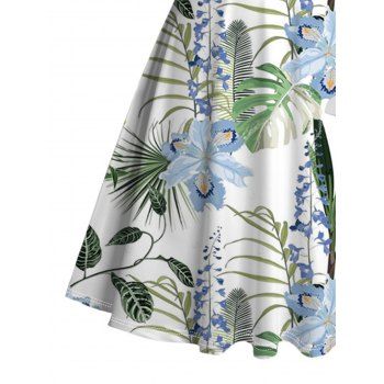 Vacation Dress Lavender Floral Leaf Print Ruched Bust Dress