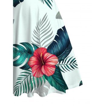 Vacation Dress Flower Leaf Print Ruched Bust Dress