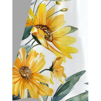 Vacation Dress Sunflower Leaf Print Hollow Out Slit Dress