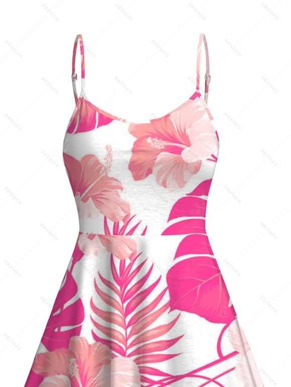 Robe de vacances imprimée de fleurs et de feuilles, robe midi asymétrique - Rose XXL | US 14