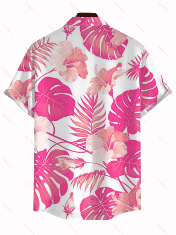 Chemise de vacances pour homme, imprimé floral et feuilles, à boutons - Rose 5XL