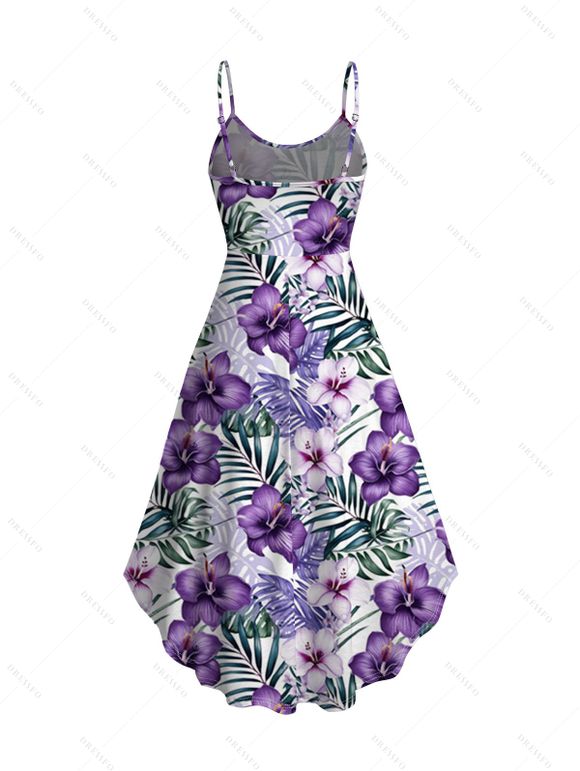 Robe de vacances à imprimé floral et feuilles, asymétrique - Pourpre XXL | US 14