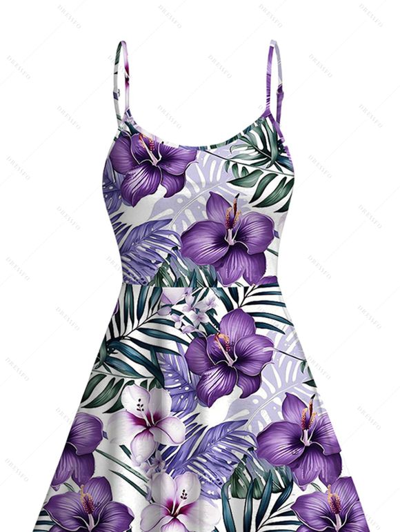Robe de vacances à imprimé floral et feuilles, asymétrique - Pourpre XXL | US 14