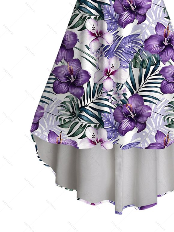 Robe de vacances à imprimé floral et feuilles, asymétrique - Pourpre XXL | US 14