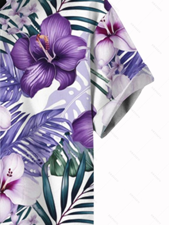 Vacation Couple Outfit Floral Leaf Print High Low Dress and Shirt Set - Violet clair S | US 4