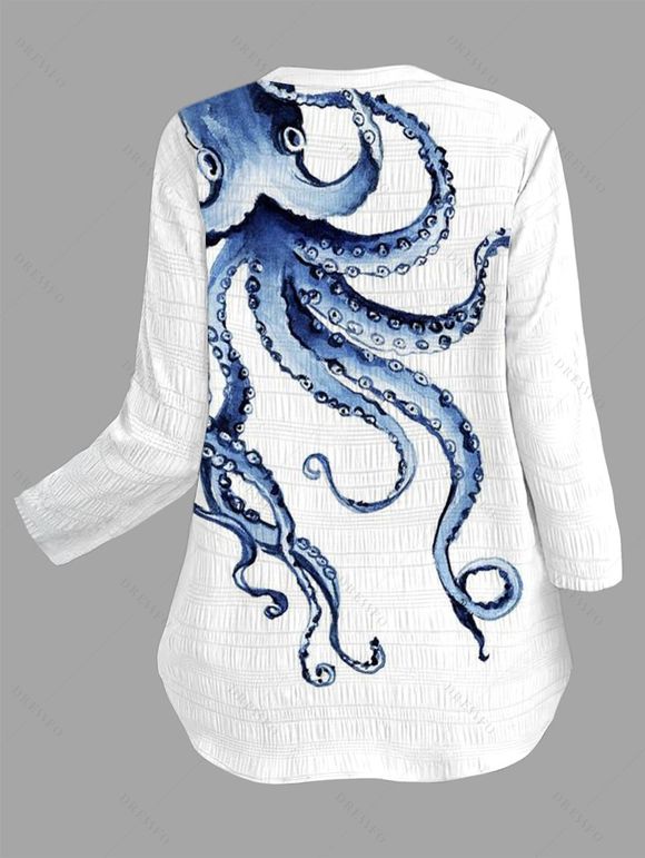 Chemise de vacances à manches retroussées avec imprimé pieuvre - Blanc M | US 6