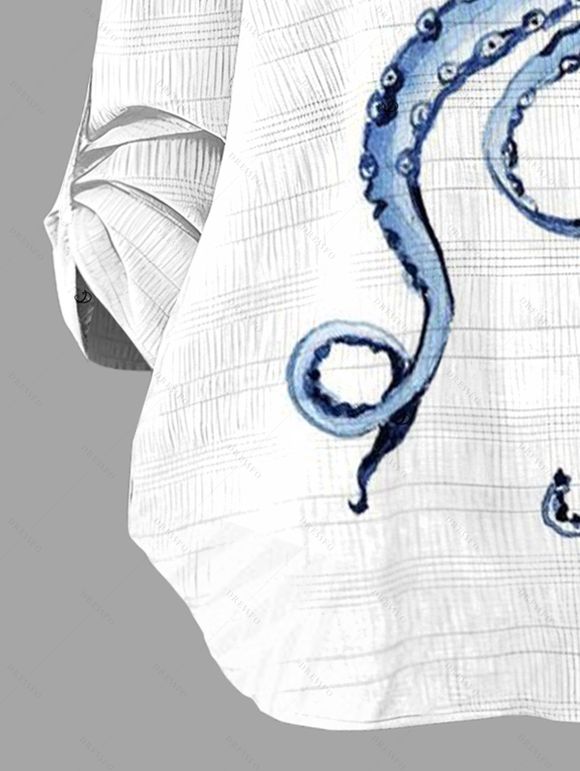 Chemise de vacances à manches retroussées avec imprimé pieuvre - Blanc M | US 6