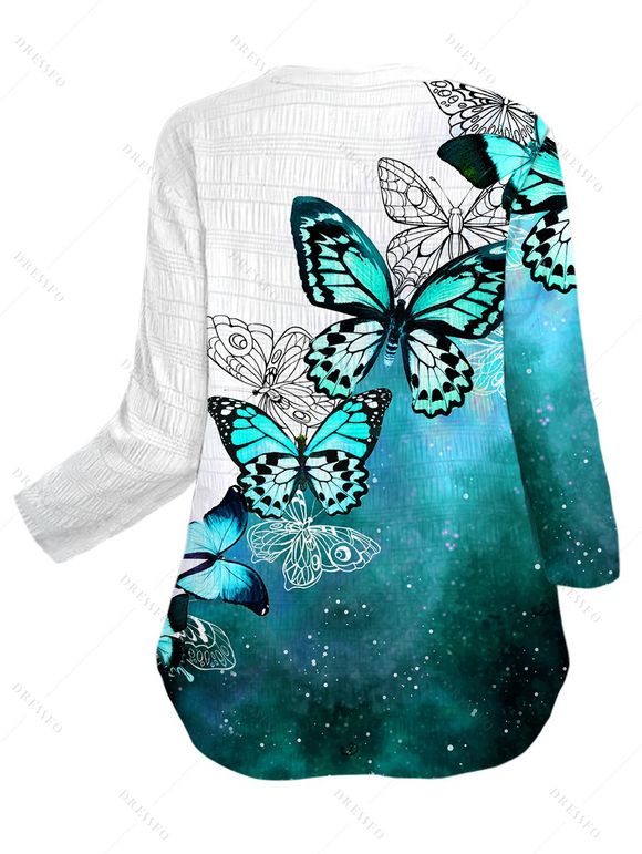 Chemise de vacances à manches retroussées, imprimé papillons nuit étoilée colorblock - Vert profond M | US 6