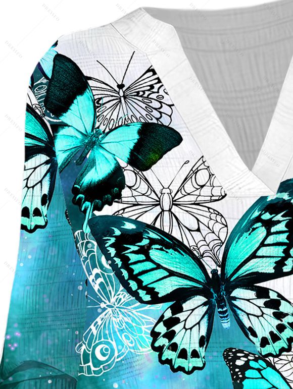 Chemise de vacances à manches retroussées, imprimé papillons nuit étoilée colorblock - Vert profond M | US 6