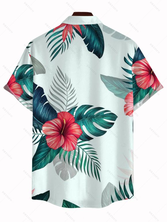 Chemise de vacances pour homme, imprimé floral et feuilles, à boutons - Vert clair 5XL