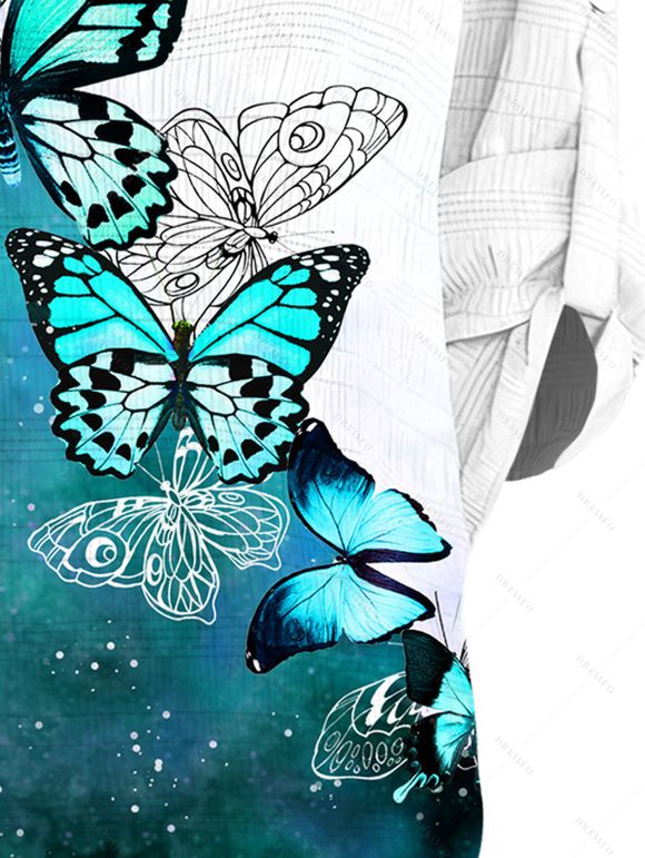 Chemise de vacances à manches retroussées, imprimé papillons nuit étoilée colorblock - Vert profond M | US 6