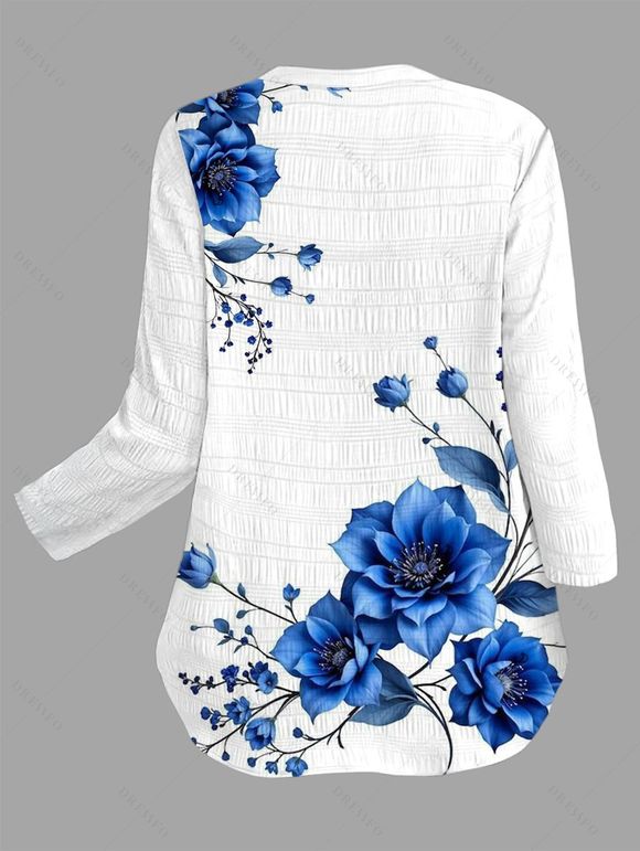 Chemise de vacances à manches retroussables, imprimé de boutons floraux - Blanc M | US 6