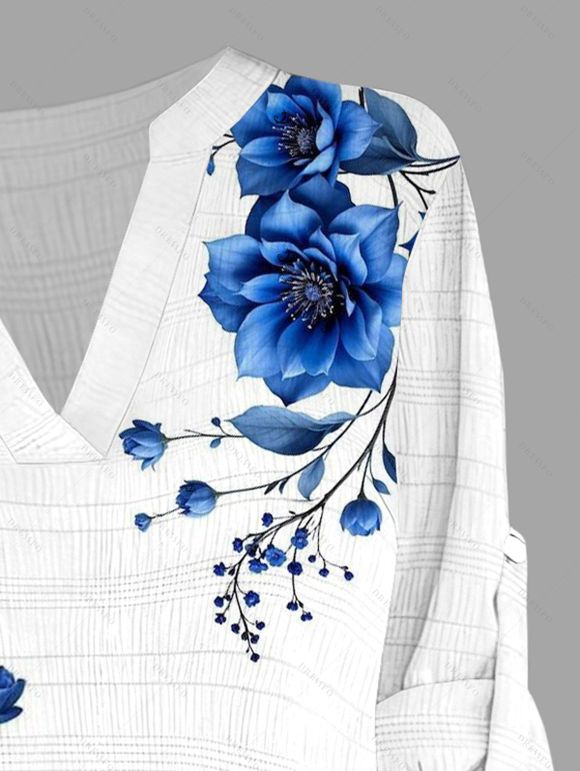 Chemise de vacances à manches retroussables, imprimé de boutons floraux - Blanc M | US 6