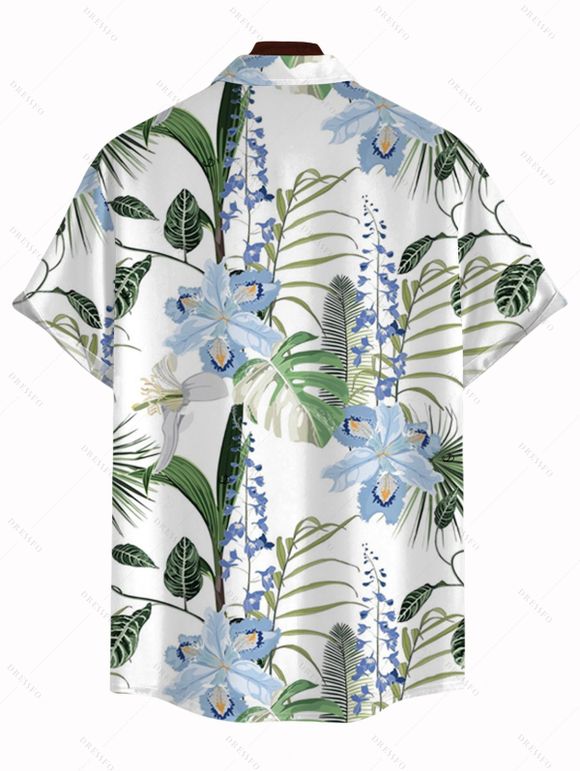 Chemise de vacances pour homme, imprimé floral lavande, boutonnée - Blanc 5XL