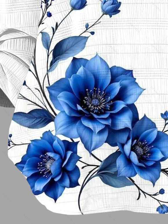 Chemise de vacances à manches retroussables, imprimé de boutons floraux - Blanc M | US 6