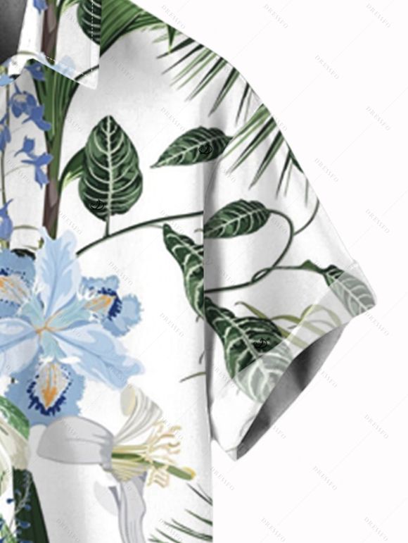 Chemise de vacances pour homme, imprimé floral lavande, boutonnée - Blanc 5XL