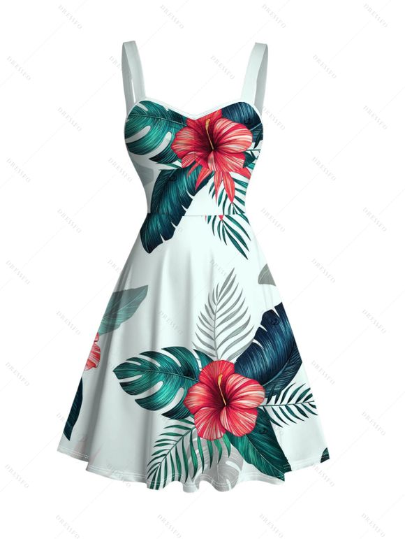 Vacation Couple Outfit Flower Leaf Print Ruched Bust Dress and Shirt Set - Vert clair S | US 4