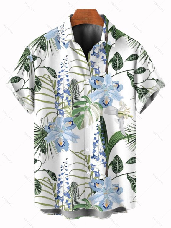 Vacation Couple Outfit Lavender Floral Leaf Print and Shirt Set - Blanc S | US 4