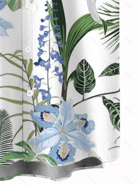 Vacation Couple Outfit Lavender Floral Leaf Print and Shirt Set - Blanc S | US 4