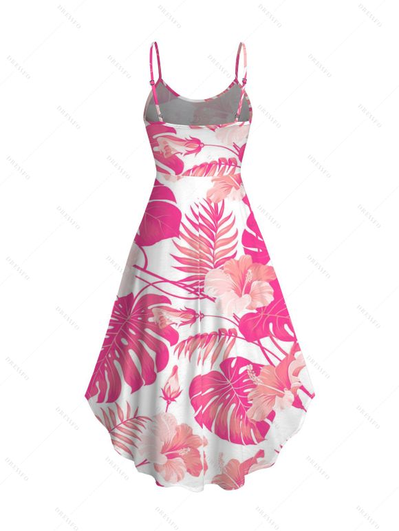 Vacation Couple Outfit Allover Floral Leaf Print High Low Midi Dress and Shirt Set - Rose S | US 4