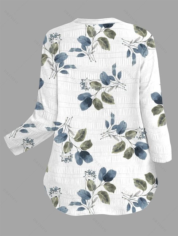 Chemise de vacances à manches retroussables et imprimé feuilles - Blanc M | US 6