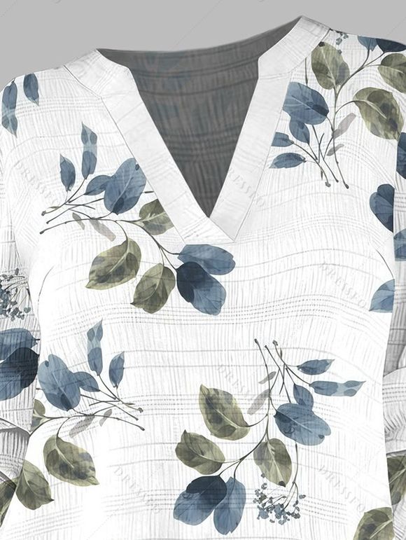 Chemise de vacances à manches retroussables et imprimé feuilles - Blanc M | US 6