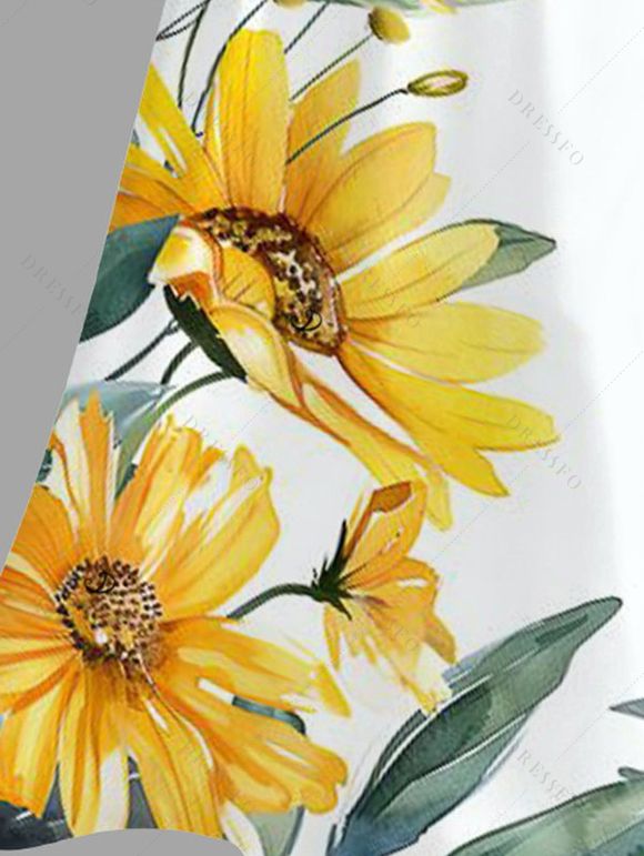 Robe de vacances imprimée de feuilles de tournesol, robe fendue et ajourée - Jaune M | US 6