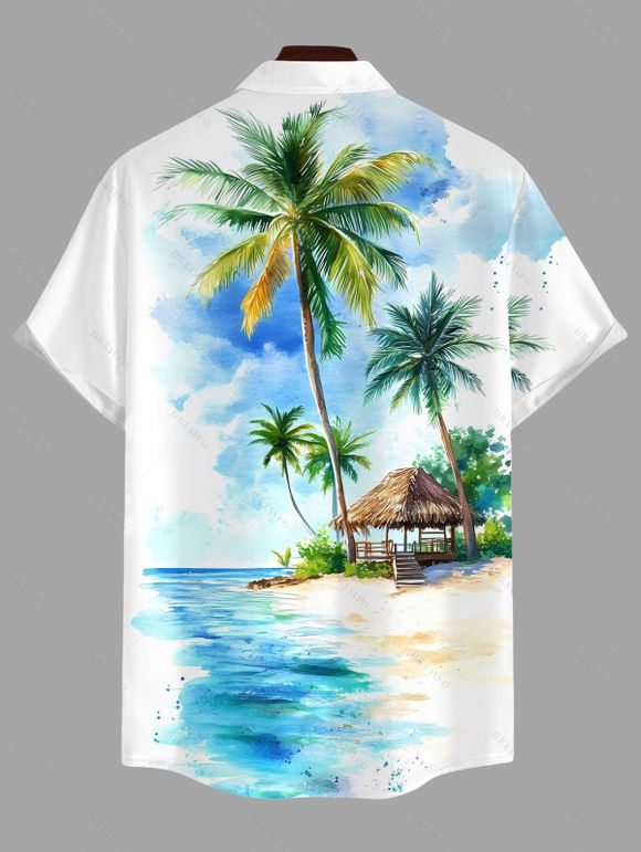 Chemise de vacances pour homme, imprimé cocotier, à boutons - Bleu Ciel 5XL