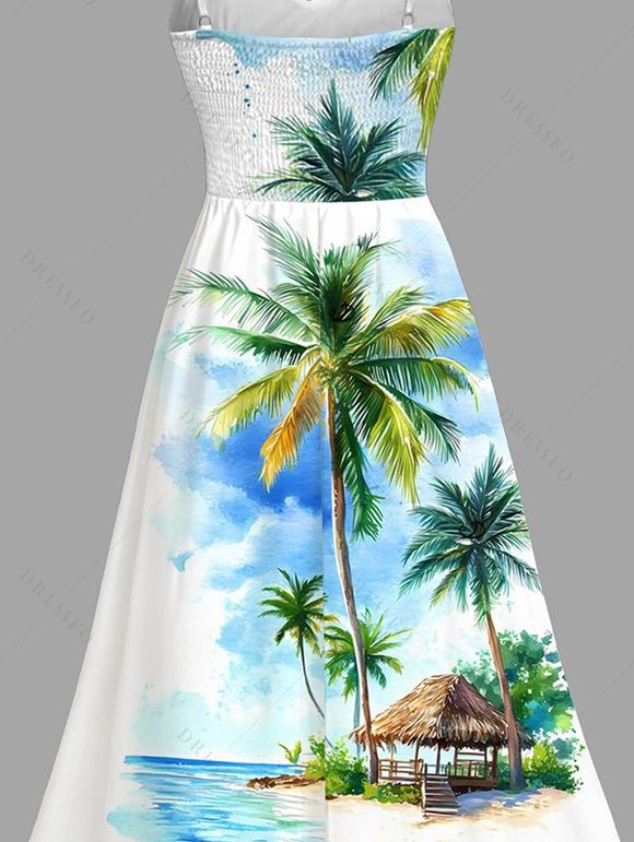 Robe de vacances à imprimé cocotier et fente - Bleu Ciel XXL | US 14