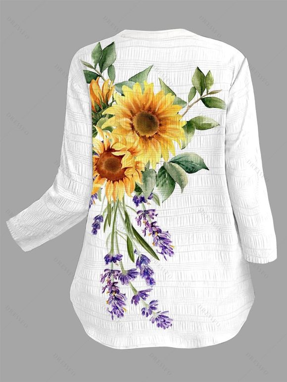 Chemise de vacances à manches retroussables, imprimé tournesol et lavande - Blanc M | US 6