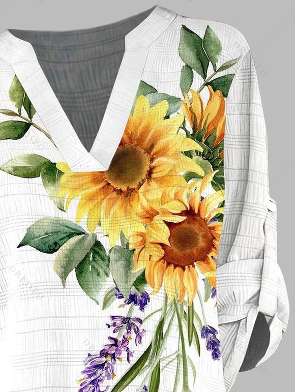 Chemise de vacances à manches retroussables, imprimé tournesol et lavande - Blanc M | US 6