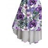 Vacation Couple Outfit Tropical Hibiscus Palm Leaf Print High Low Dress and Shirt Set - Violet clair S | US 4