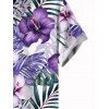 Vacation Couple Outfit Tropical Hibiscus Palm Leaf Print High Low Dress and Shirt Set - Violet clair S | US 4