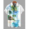 Vacation Couple Outfit Beach Coconut Tree Print Slit Dress and Shirt Set - Bleu Ciel S | US 4